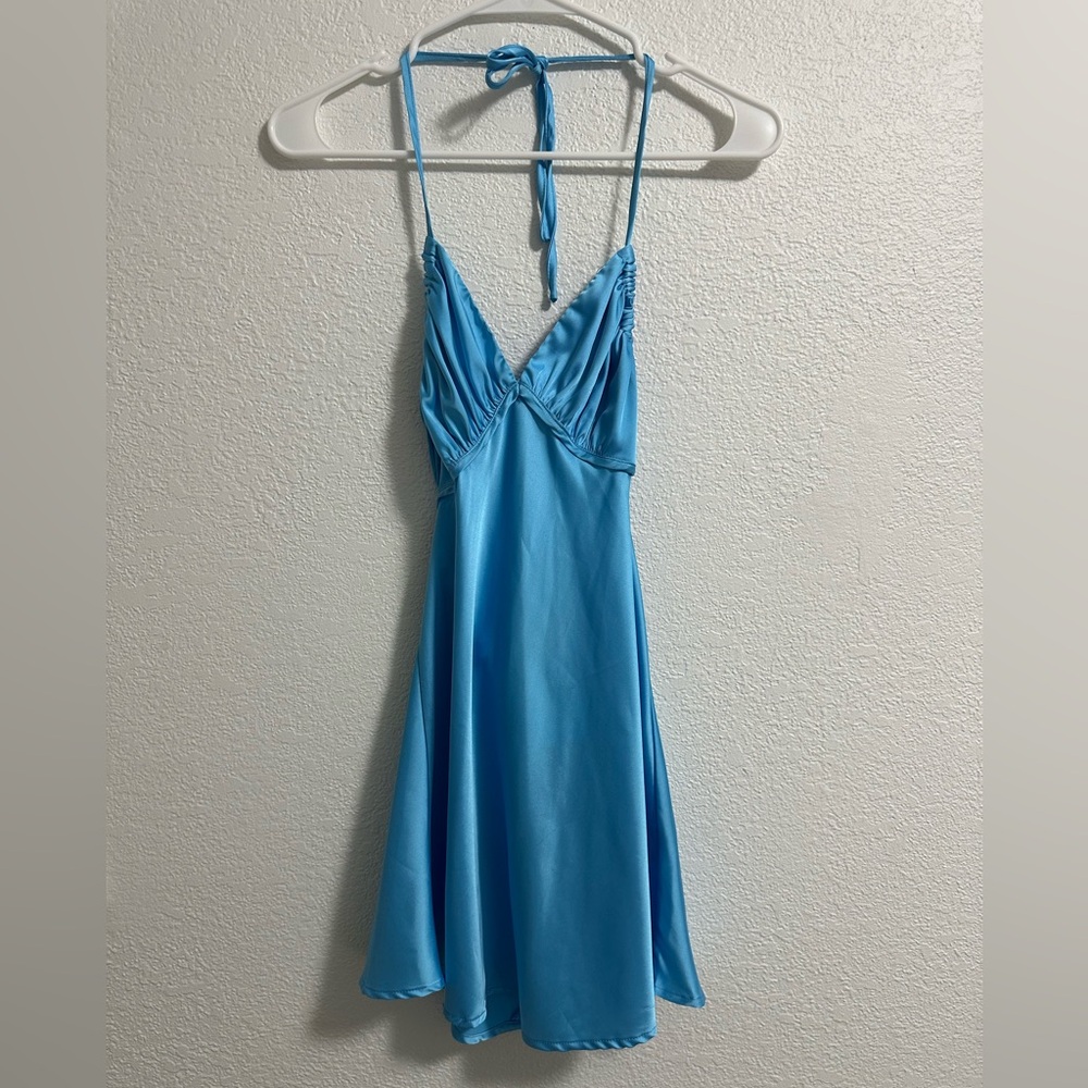 Mini Slip Dress with Open Back- Baby Blue